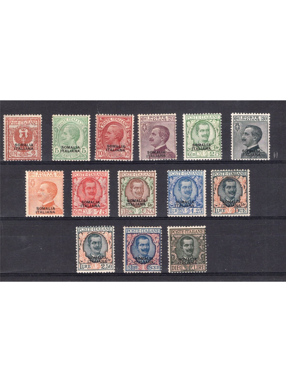 Somalia 1926/30 Vitt. Emanuele serie n° 92/104 Cert. Biondi Cat. € 2.750 (**)