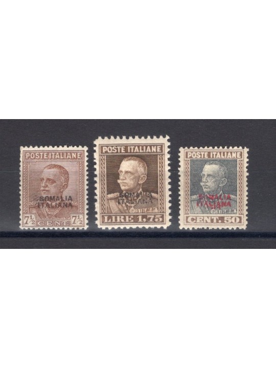 Somalia 1928 Victor Emmanuel with overprint of the 2nd type series no. 116/18 with excellent centring Biondi certificate catalog