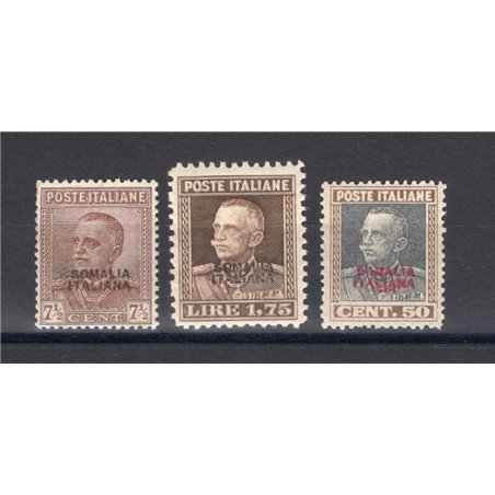 Somalia 1928 Victor Emmanuel with overprint of the 2nd type series no. 116/18 with excellent centring Biondi certificate catalog
