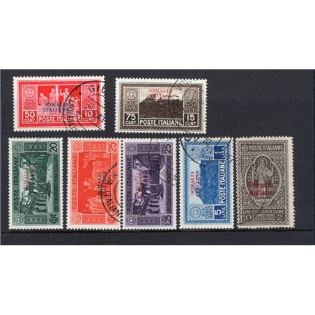 Somalia 1929 Montecassino series no. 123/29 with barely legible cancellations Cat. € 350 (U)