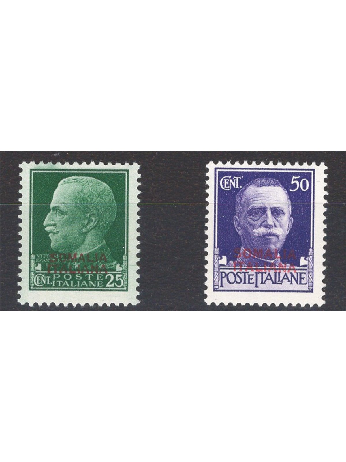 Somalia 1931 Imperial 25 c. and 50 c. with red overprint No. 165/66 Cat. € 120 (**)