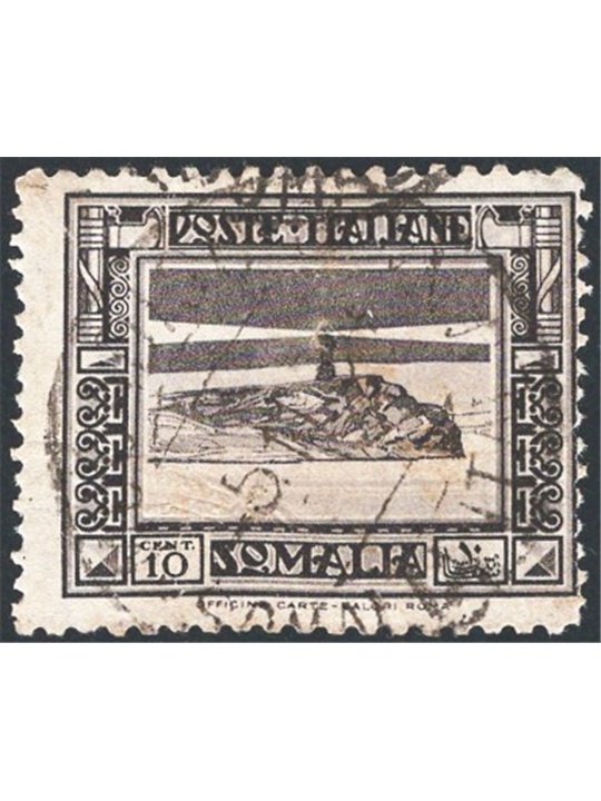 Somalia 1932 Pittorica 10 c. grey-black perforation 12x14 No. 169a. Signed Raybaudi. Cert. CiBaFil Cat. € 2,400 (U)
