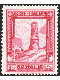 Somalia 1932 Pittorica 20 c. carminio dent. 14x12 n° 171a. Firm. Raybaudi Cert. CiBaFil Cat. € 4.000 (*)