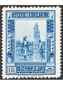 Somalia 1932 Pittorica 1,25 £ azzurro dent. 12x14 n° 177aa. Firm. AD Raybaudi Cert. CiBaFil Cat. € 2.800 (*)