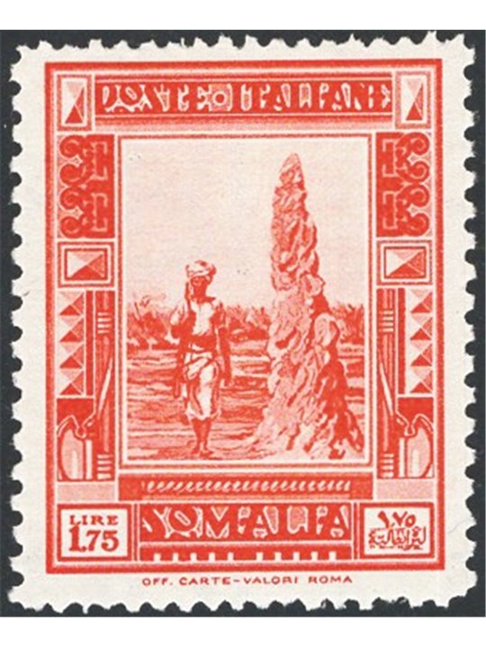 Somalia 1932 Pictorial 1.75 £ orange perforated 14x12 no. 178o. Signed AD Raybaudi. Certified by CiBaFil. Catalogue price: €1,60