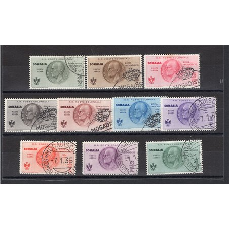 Somalia 1932 P.A. Volo Roma-Mogadiscio serie n° 7/16 con annulli filatelici postumi originali Cert. CiBaFil Cat. € 1.000 (U)