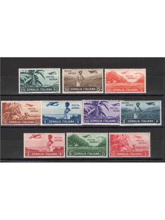 Somalia 1936 P.A. Soggetti africani serie n° 17/26 Cert. CiBaFil Cat. € 550 (**)