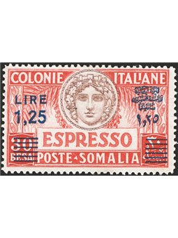 Somalia 1937 Espressi Italia Turrita 1,25 su 30 b. rosso bruno dent. 14 n° 8 Cert. CiBaFil Cat. € 1.750 (**)