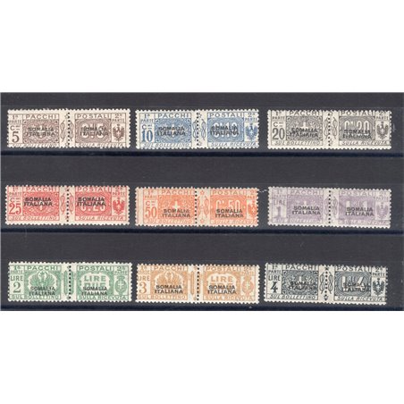 Somalia 1917/19 Pacchi postali nodo soprast. serie n° 1/9 Cert. Biondi Cat. € 3.500 (**)
