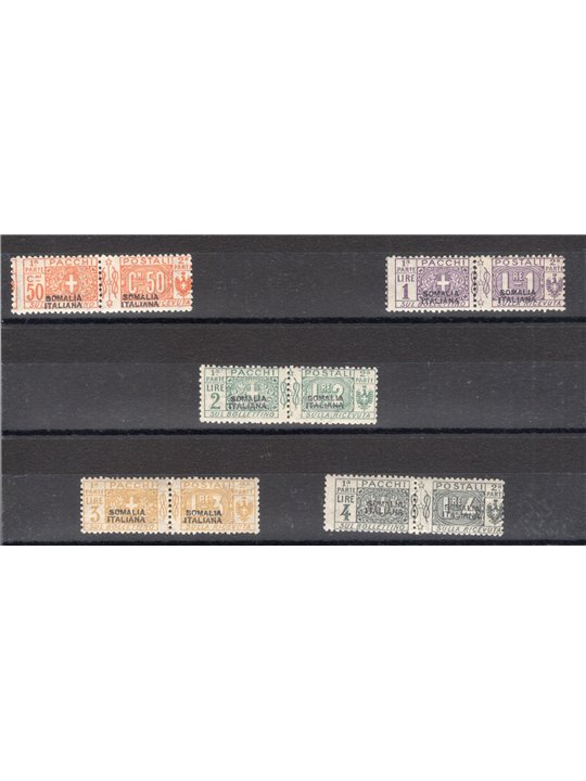 Somalia 1917/19 Postal parcels overprinted knot series No. 10/14 Cert. Biondi Cat. €6.50 0 (**)