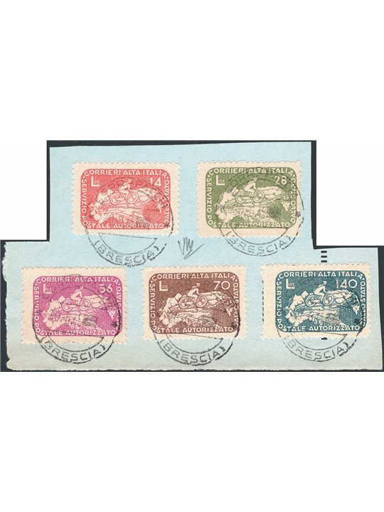 Somalia 1917/19 Postal parcels overprinted knot series No. 10/14 Cert. Biondi Cat. €6.50 0 (**)