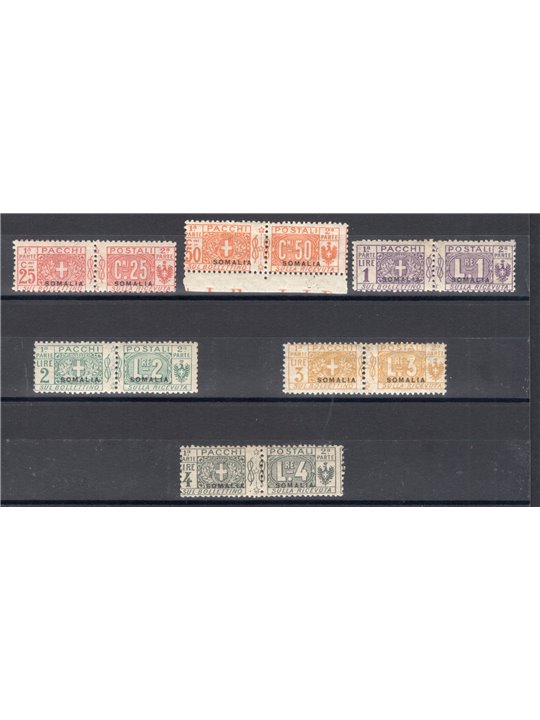 Somalia 1923 Pacchi postali nodo soprast. serie n° 15/20 Cert. Biondi Cat. € 3.500 (**)
