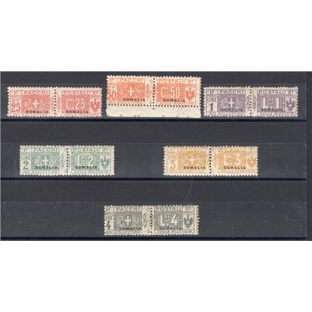 Somalia 1923 Pacchi postali nodo soprast. serie n° 15/20 Cert. Biondi Cat. € 3.500 (**)