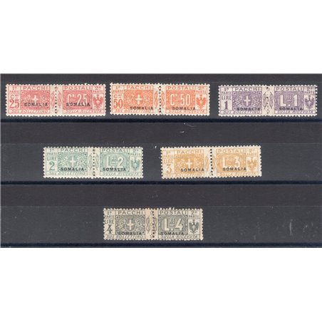 Somalia 1923 Postal parcels overprinted knot series no. 15/20 Biondi Certificate Cat. € 1,750 (*)
