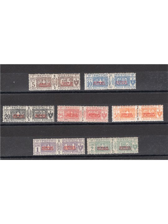 Somalia 1926 Postal parcels overprinted knot 1st type series no. ° 43/49 certified by Biondi catalogue price €1,750 (*)