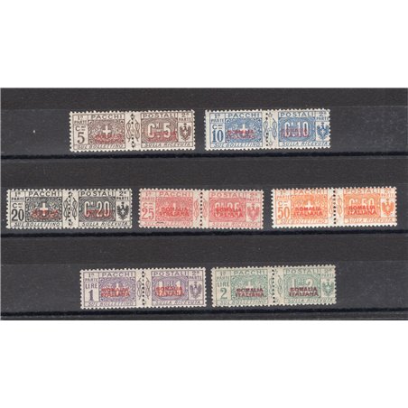 Somalia 1926 Postal parcels overprinted knot 1st type series no. ° 43/49 certified by Biondi catalogue price €1,750 (*)
