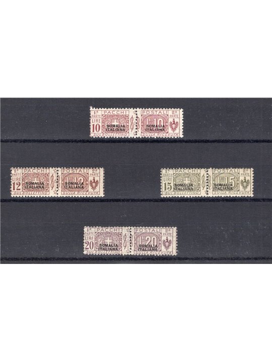 Somalia 1926 Pacchi postali nodo soprast. del 2° tipo serie n° 50/53 Cert. CiBaFil Cat. € 750 (**)