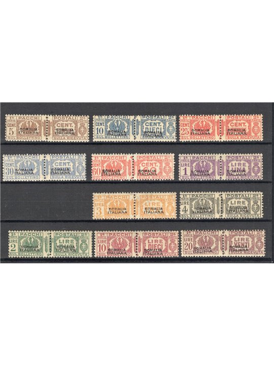 Somalia 1928/41 Pacchi fascetto al centro con soprast. del 1° tipo n° 54/57 + 59/65 Cert. Biondi Cat. € 8.000 (**)