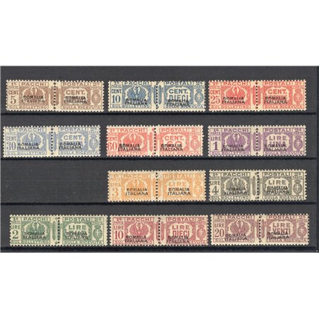 Somalia 1928/41 Pacchi fascetto al centro con soprast. del 1° tipo n° 54/57 + 59/65 Cert. Biondi Cat. € 8.000 (**)