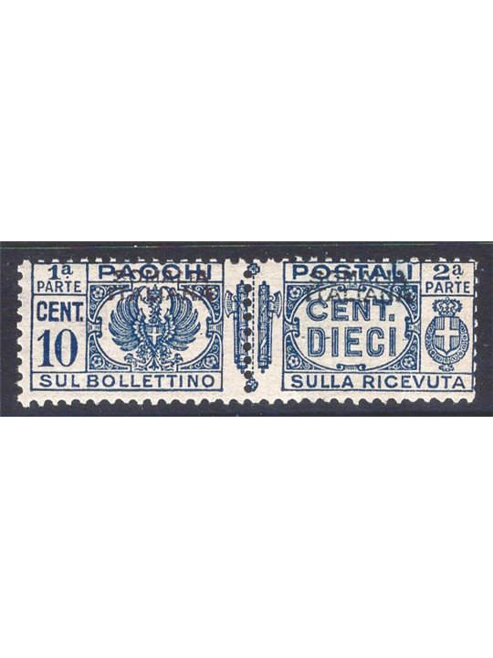 Somalia 1940 Postal parcels band in the centre 10 c. light blue with overprint of the 1st type heavily shifted upwards no. 55c. 