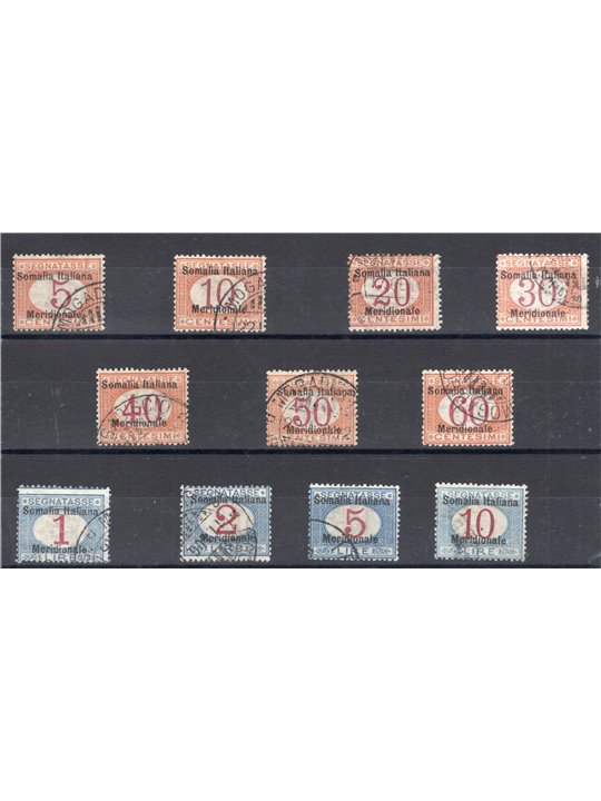 Somalia 1906 Overprinted tax stamp series no. 1/11 Biondi Certified Cat. € 4,000 (U)