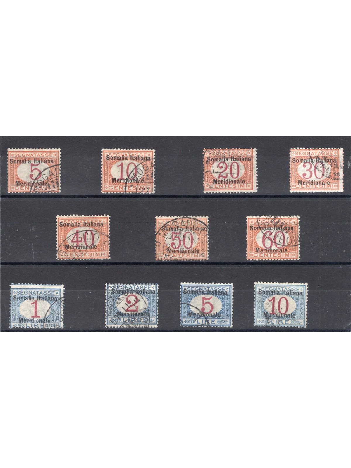 Somalia 1906 Segnatasse soprast. serie n° 1/11 Cert. Biondi Cat. € 4.000 (U)