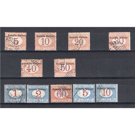Somalia 1909 Segnatasse con soprast. in alto serie n° 12/22 Cert. Biondi Cat. € 1.650 (U)