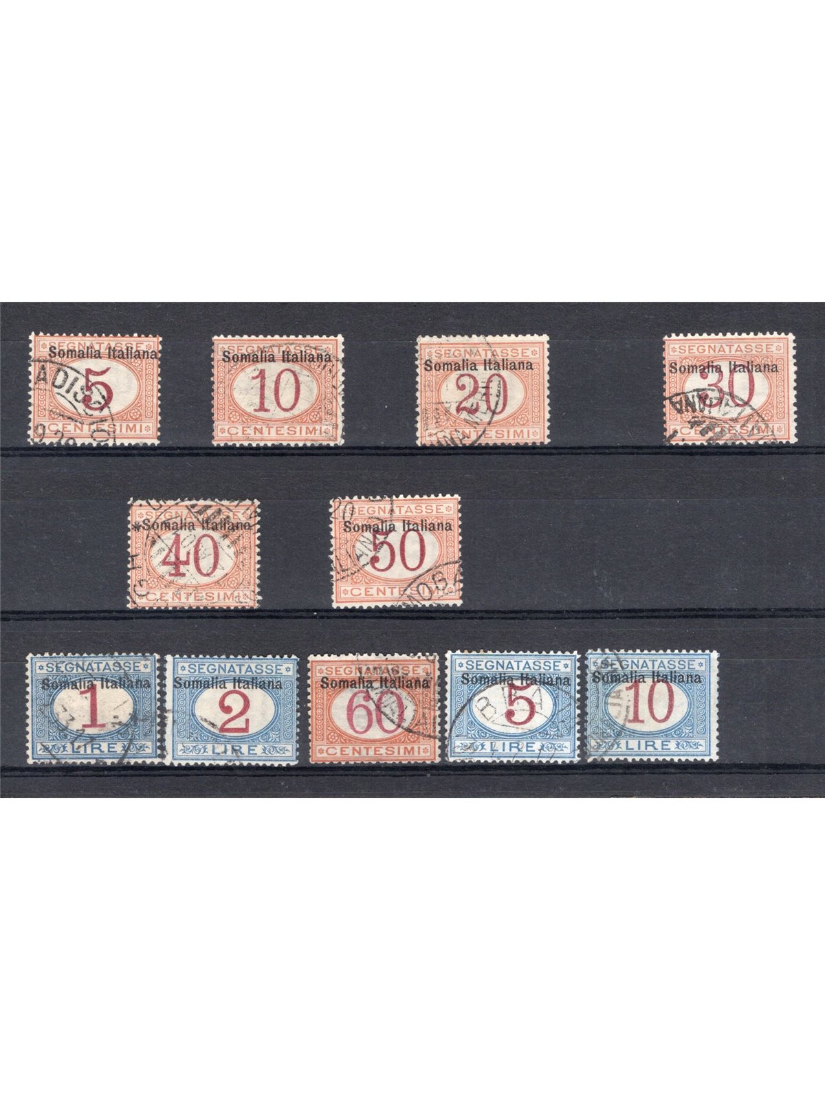 Somalia 1909 Tax stamp with overprint at the top serial no. 12/22 Biondi Certificate Cat. €1,650 (U)