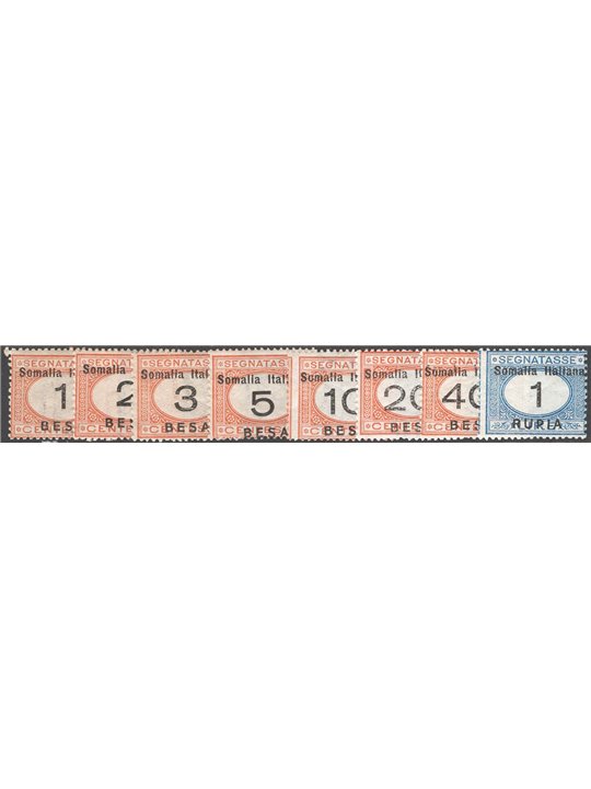 Somalia 1923 Segnatasse soprast. serie n° 33/40 Cat. € 150 (**)