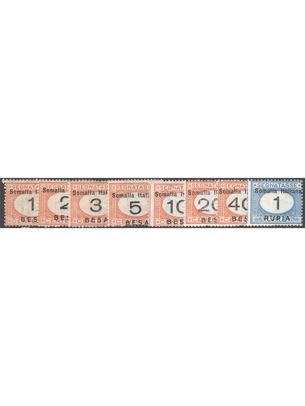 Somalia 1923 Segnatasse soprast. serie n° 33/40 Cat. € 150 (**)