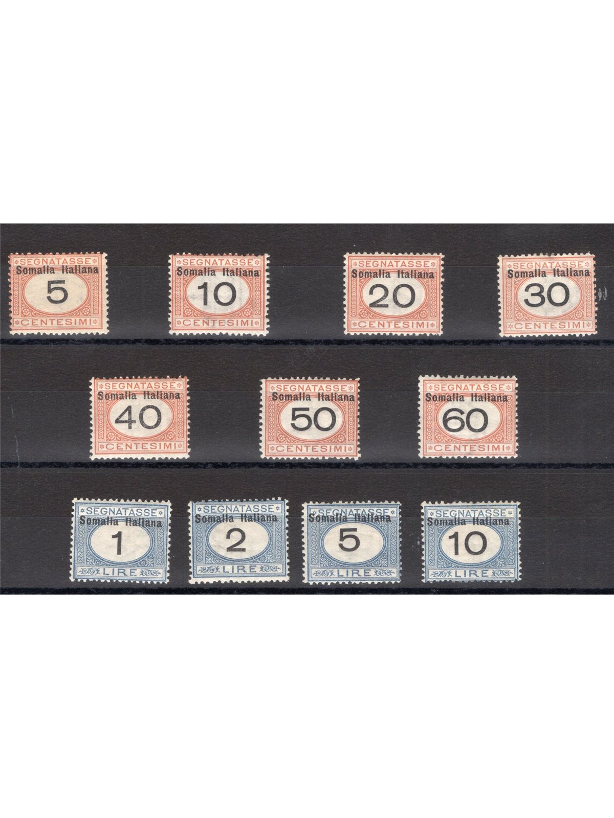 Somalia 1926 Segnatasse con soprast. in alto serie n° 41/51 Cert. CiBaFil Cat. € 1.250 (*)