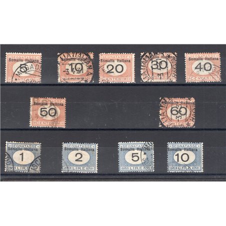 Somalia 1926 Segnatasse con soprast. in alto serie n° 41/51 Cert. Biondi Cat. € 625 (U)
