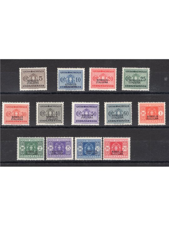 Somalia 1934 Tax stamp with overprint series no. 52/64. Signed ED certified by Biondi catalogue price €1,350 (**)