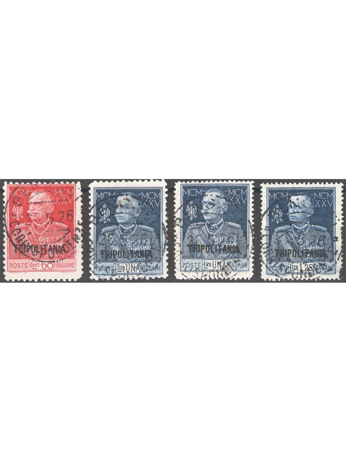 Tripolitania 1926 King’s Jubilee series no. 23/24 + 26/27 excluding the 1.25 £ denomination catalogue price €190 (U)