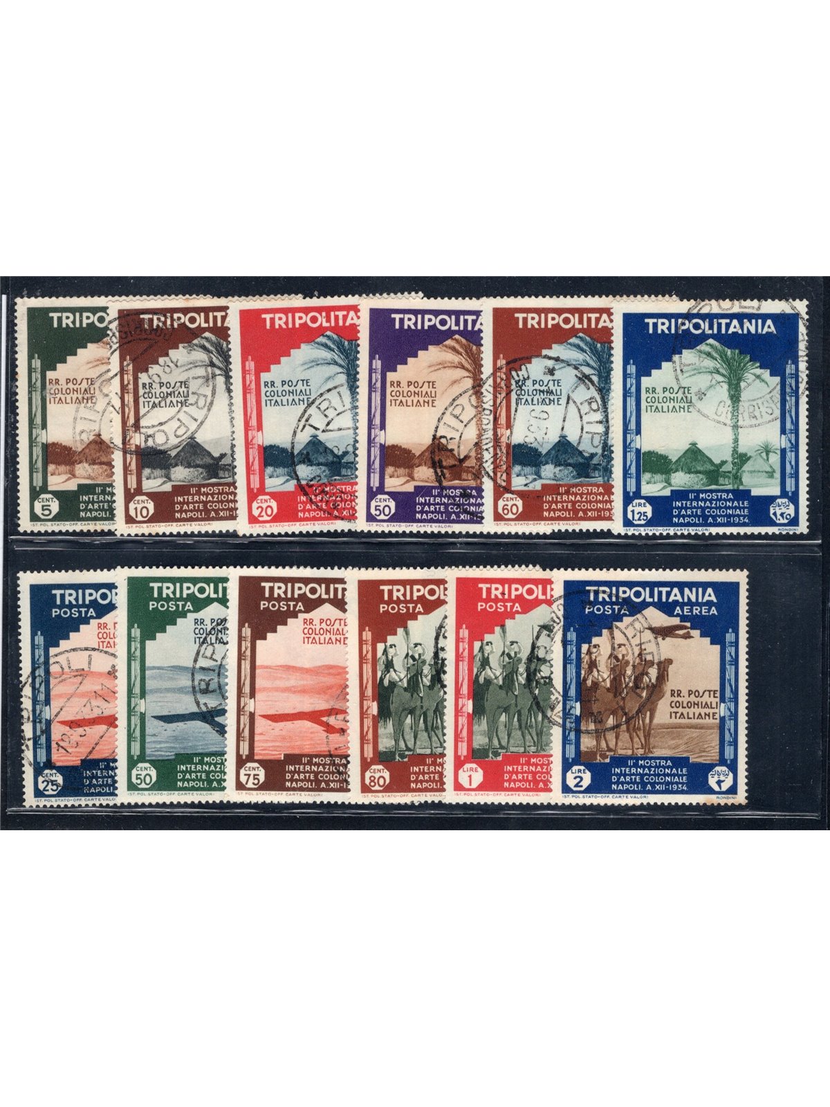 Tripolitania 1934 Colonial Art Exhibition series no. 94/99 + P.A. 41/46 with posthumous philatelic cancellations Cat. €400 (U/Fr