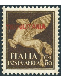 Tripolitania 1930 P.A. Pegaso 50 c. con soprast. in rosso n° 8 Cert. Biondi Cat. € 300 (**)