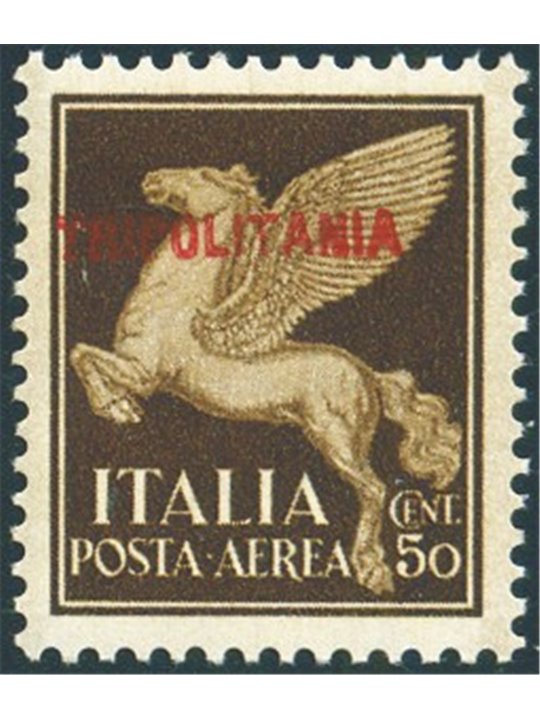 Tripolitania 1930 P.A. Pegaso 50 c. con soprast. in rosso n° 8 Cert. Biondi Cat. € 300 (**)