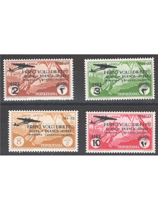 Tripolitania 1934 P.A. 1° Volo Roma Buenos Aires serie n° 30/33 Cat. € 75 (**)