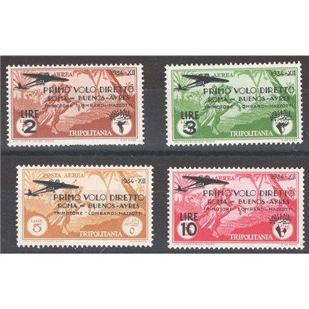 Tripolitania 1934 P.A. 1° Volo Roma Buenos Aires serie n° 30/33 Cat. € 75 (**)