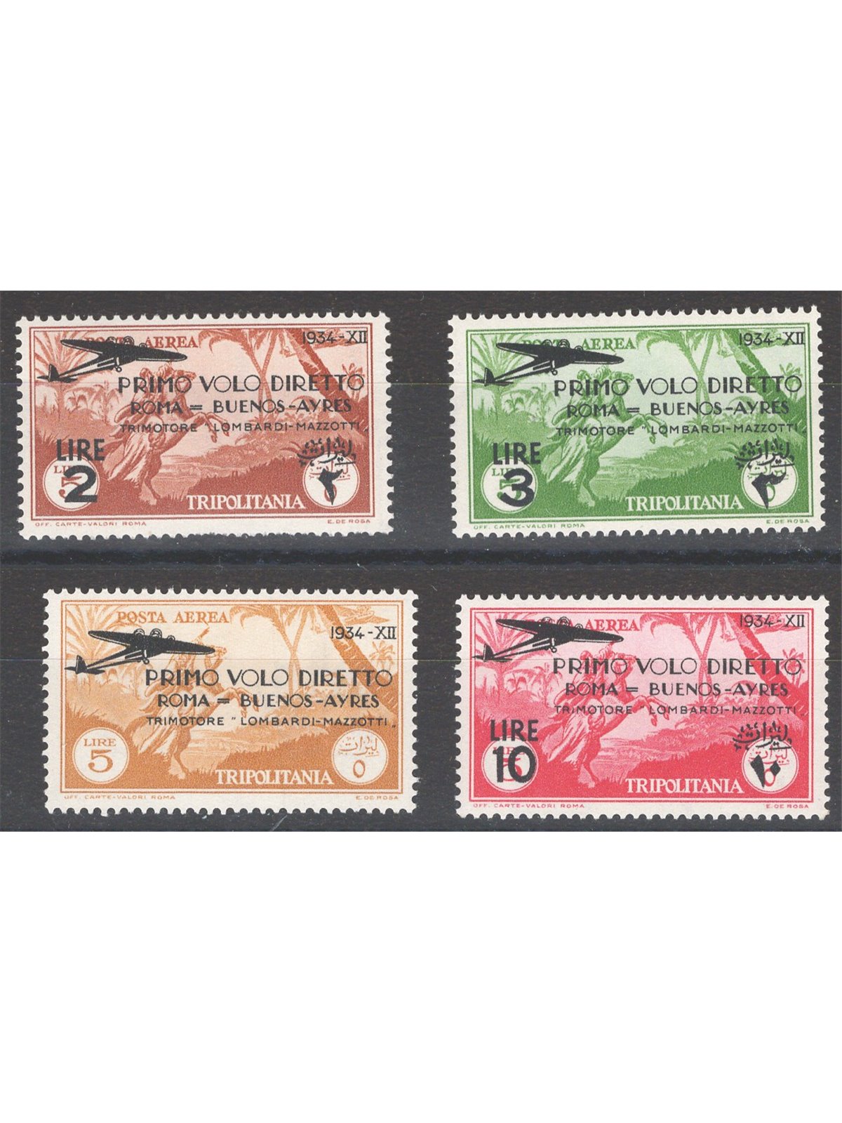 Tripolitania 1934 P.A. 1° Volo Roma Buenos Aires serie n° 30/33 Cat. € 75 (**)
