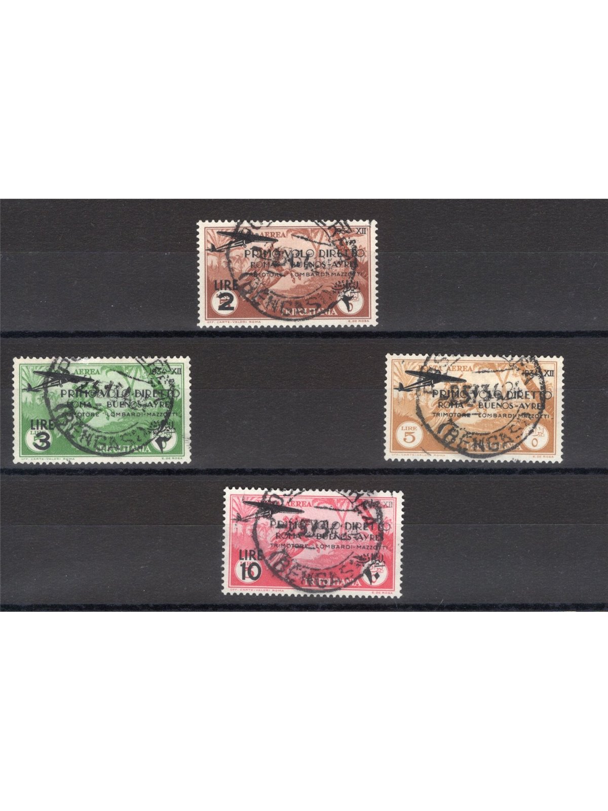 Tripolitania 1934 P.A. 1st Flight Rome–Buenos Aires series no. 30/33 CiBaFil Certificate Cat. € 500 (U)