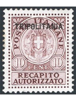 Tripolitania 1931 Recapito autorizzato 10 c. bruno rossastro soprast. n° 1 Cat. € 100 (**)