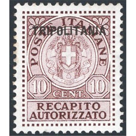 Tripolitania 1931 Recapito autorizzato 10 c. bruno rossastro soprast. n° 1 Cat. € 100 (**)