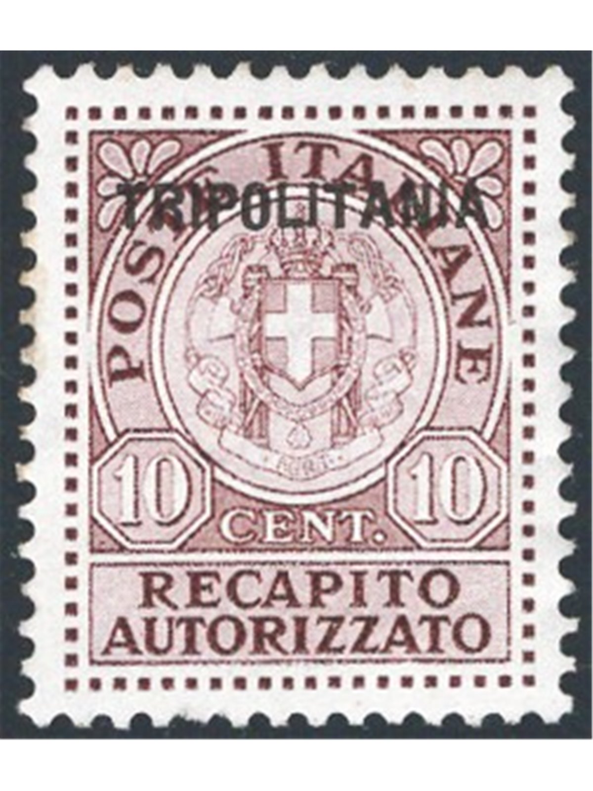 Tripolitania 1931 Recapito autorizzato 10 c. bruno rossastro soprast. n° 1 Cat. € 100 (**)