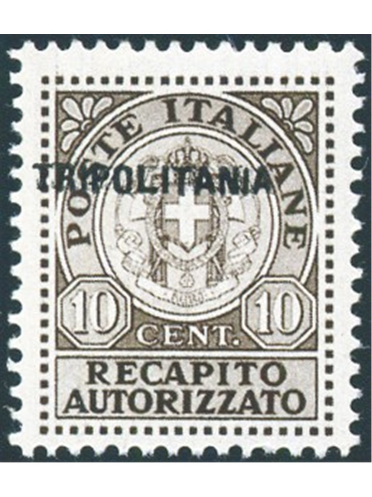 Tripolitania 1931 Authorised delivery 10 c. brown no. 1a certified by Biondi Cat. €3,000 (**)