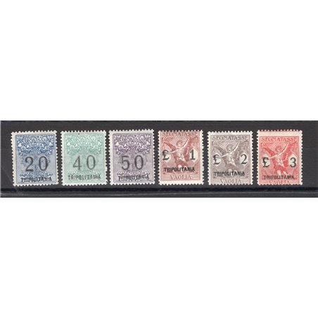 Tripolitania 1924/26 Segnatasse vaglia soprast. serie n° 1 + 3/6 + 8 Cert. CiBaFil Cat. € 2.300 (**)