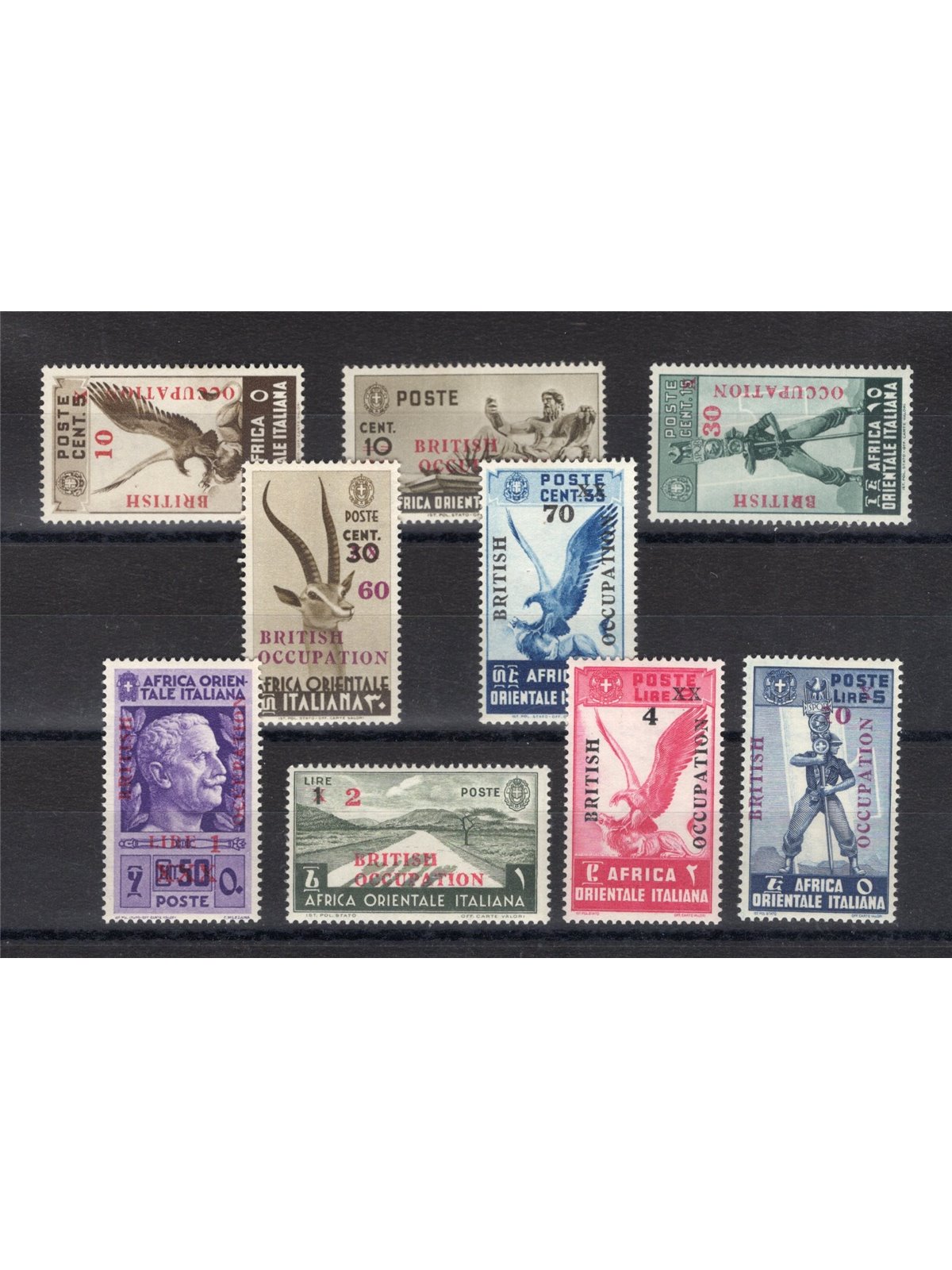 East Africa 1942 Overprint “British Occupation Postage” and new denomination series no. 1/9 CiBaFil Cert. AD Cert. Cat. € 6,000