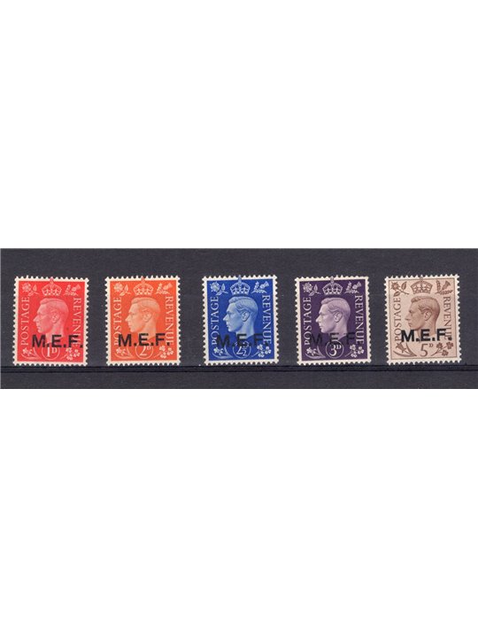 Foreign Occupation of the Colonies – British Occupation M.E.F. 1942 Great Britain stamps from 1937/38 with overprint in black “M