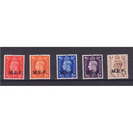 Foreign Occupation of the Colonies – British Occupation M.E.F. 1942 Great Britain stamps from 1937/38 with overprint in black “M