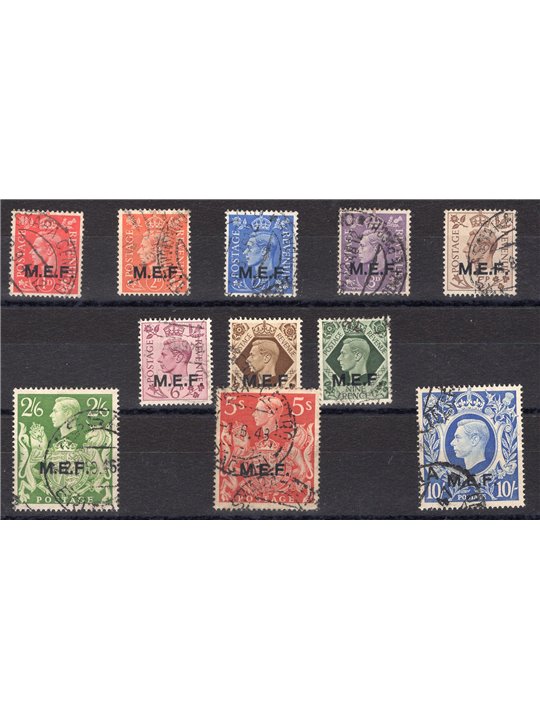 M.E.F. 1943/47 Francobolli di Gran Bretagna Giorgio VI con soprast. "M.E.F." serie n° 6/16 Cat. € 120 (U)